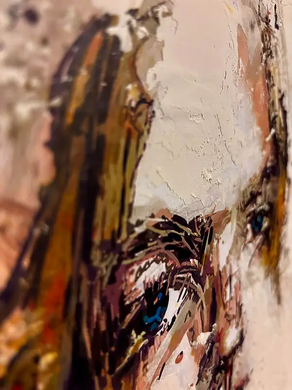 Anna Wojtacha, Depth in the gaze, Decoupage, Gouache, Collage, Acrylic painting, Mixed media - paper, canvas, 40 x 40