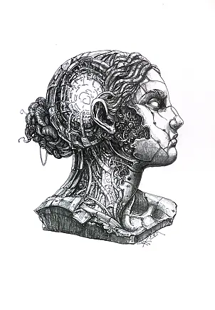 Krzysztof Krawiec - Antique Head *pen drawing