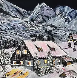 Krystyna Mościszko, cabane de montagne, Peinture acrylique - toile, 40 x 50