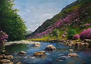 Jacek Siedlec - Mountain stream. Rhododendrons.