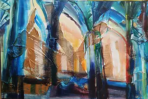 Anna Borcz, Готическая колоннада, Акриловая картина - холст, 140 x 90