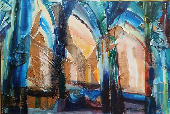 Anna Borcz, Готическая колоннада, Акриловая картина - холст, 140 x 90