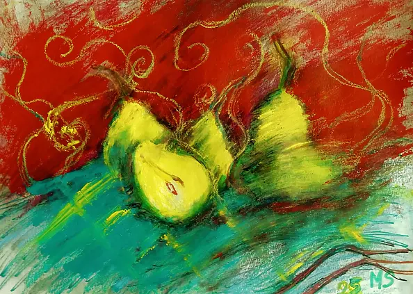 Marzena Salwowska - Musical pears against the red wallpaper