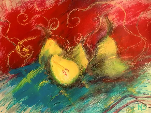 Marzena Salwowska - Musical pears against the red wallpaper