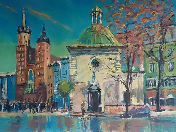 Grzegorz Wójcik - Grzegorz Wójcik "Church of St. Wojciech in Kraków" acrylic
