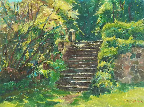 Grzegorz Wójcik - Grzegorz Wójcik "Schodami do Pałacu" akryl