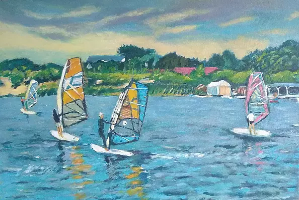 Grzegorz Wójcik - Grzegorz Wójcik "Windsurfing in Jastarnia" acrylic