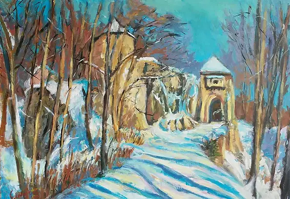 Grzegorz Wójcik - Grzegorz Wójcik "Zamek w Ojcowie Zimą" akryl 