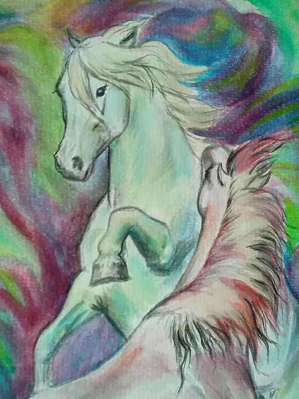 ART DOROTHEAH - HORSES - BLOOMING FLAMES - painting, painted horses