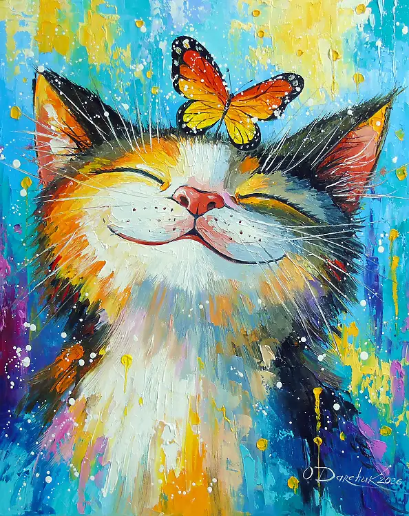 Olha Darchuk, Happy Cat, Oil painting - canvas, 40 x 50