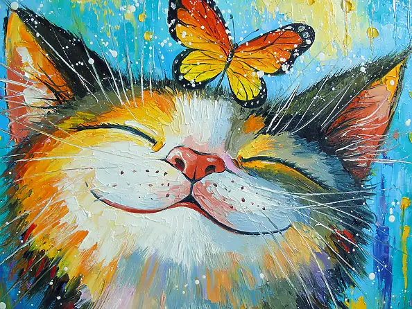 Olha Darchuk, Happy Cat, Oil painting - canvas, 40 x 50