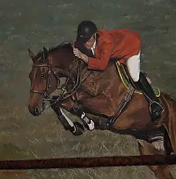 Michał Nowakowski, Прыжок с лошади, Масляная картина - холст, 40 x 40