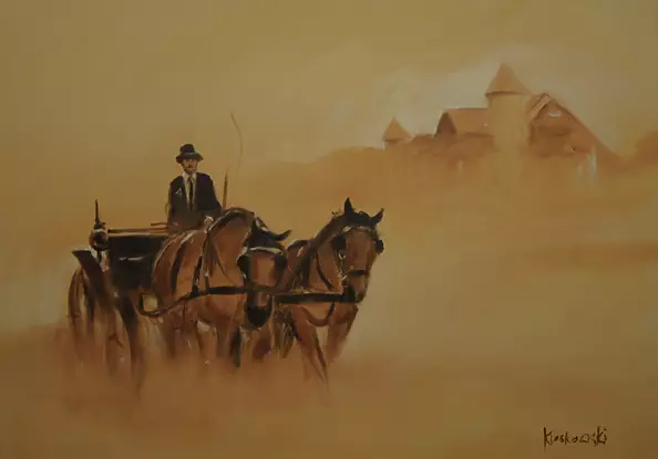 Krzysztof Kloskowski - Hotel Neptun w Łebie - dorożka, mglisty poranek