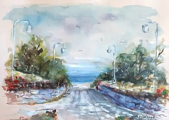 Bernadeta Nowak, WE'RE GOING TO THE BEACH - BALTIC SEA, Watercolors, Gouache - paper, 29 x 21