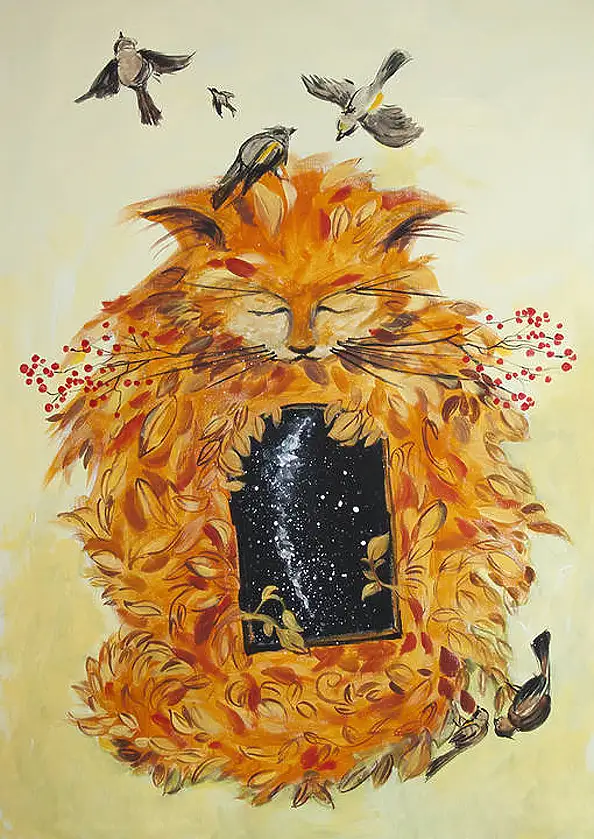 Adriana Laube, "And the Universe is in the Cat", Acrylic painting - canvas, 50 x 70