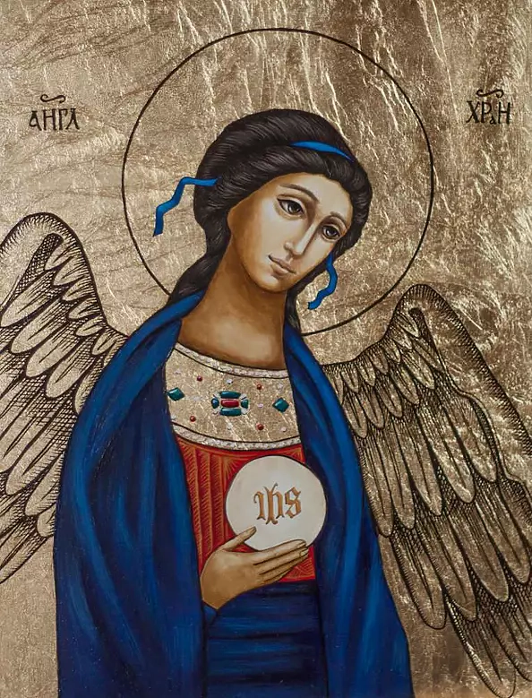 Anna Kloza Rozwadowska - Icon Guardian Angel in Cornflower Robes Christmas gift