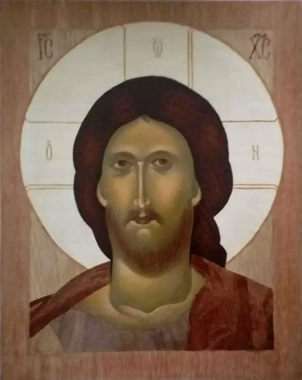 Sebastian Szczepański - Ikona wmalowana w intarsję - Chrystus pantokrator