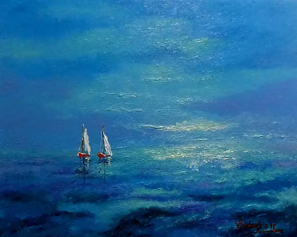 Jerzy Stachura - Impresja błękitna z żaglówkami