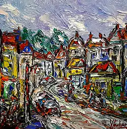 Jerzy Stachura, Городское впечатление, Масляная картина - холст, 70 x 50