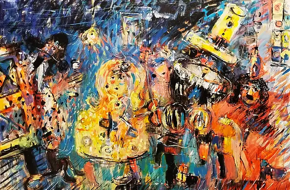 Dariusz Grajek, Impreza u Infantki...., Obraz akrylowy, Obraz olejny - płótno, 117 x 80