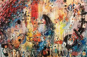 Dariusz Grajek, Imprezowicze i karciarze..., Obraz akrylowy, Obraz olejny - płótno, 120 x 80