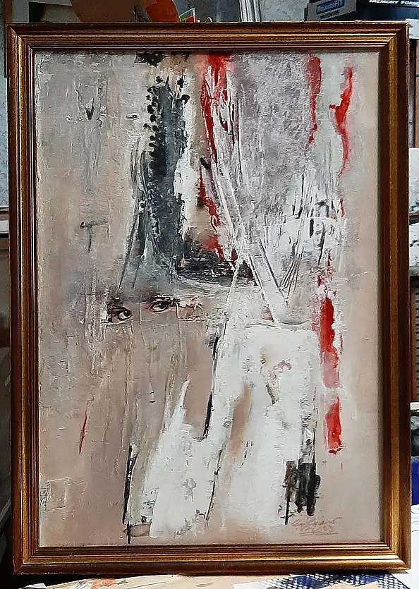 Giovanni Greco, In fondo ai tuoi occhi, Peinture acrylique, Craie, Techniques mixtes - panneau, 40 x 59