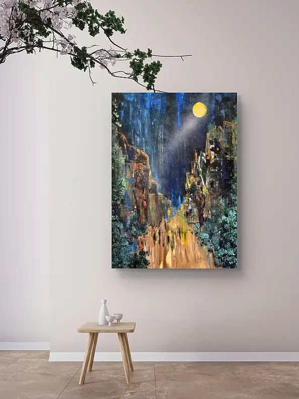 Ewa Mościszko, Im Mondschein Batu-Höhlen Kuala Lumpur, Acrylgemälde - , 55 x 75