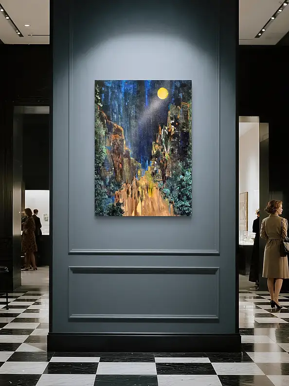 Ewa Mościszko, Im Mondschein Batu-Höhlen Kuala Lumpur, Acrylgemälde - , 55 x 75
