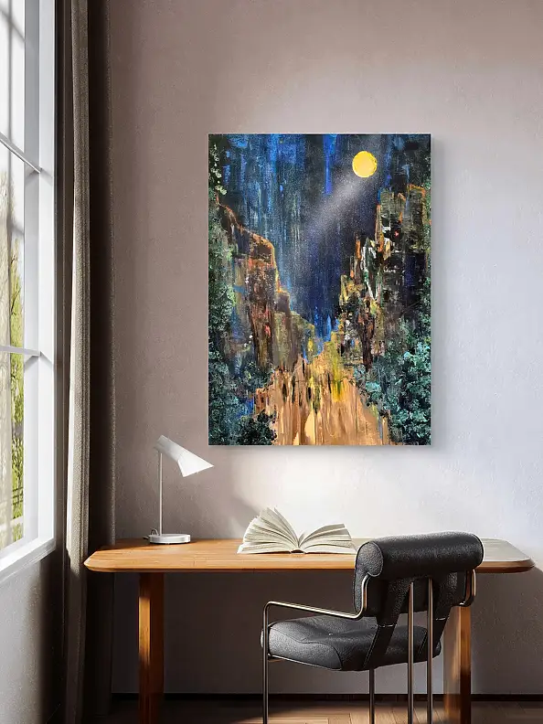 Ewa Mościszko, Im Mondschein Batu-Höhlen Kuala Lumpur, Acrylgemälde - , 55 x 75