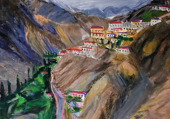 Krystyna Mościszko, Indie pejzaz gorski, Obraz akrylowy - płótno, 50 x 40