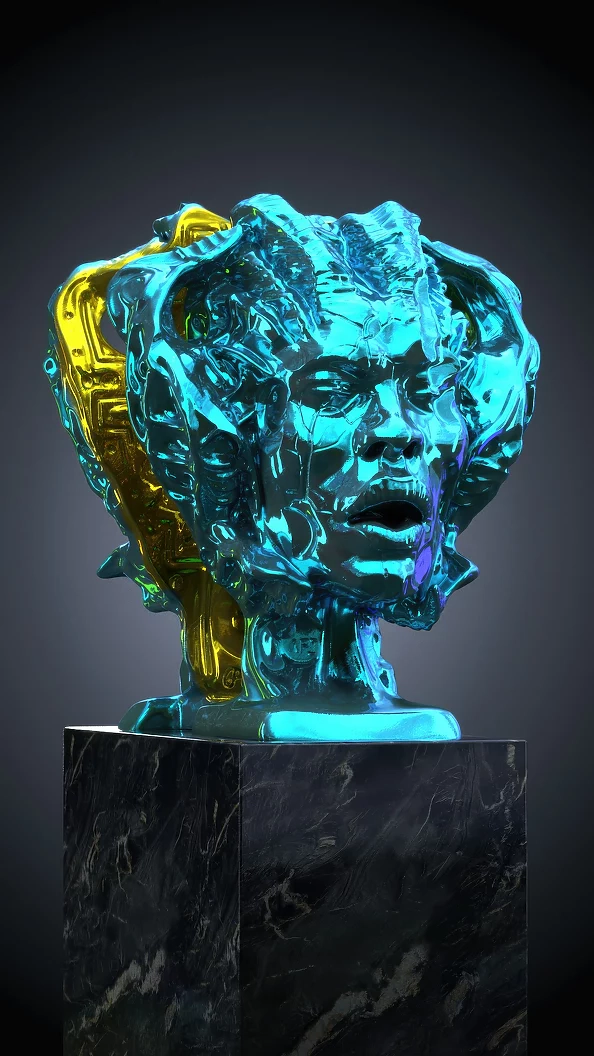 Krzysztof Plonka - Invocatio Apocalypsis (Diptych) Blue Gold Sculpture