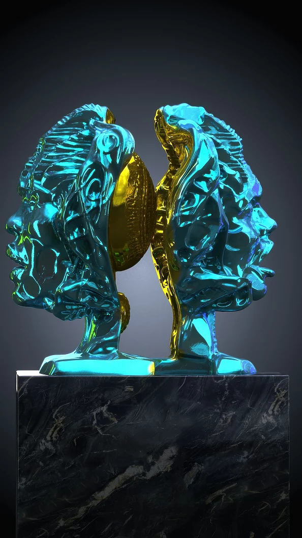 Krzysztof Plonka - Invocatio Apocalypsis (Diptych) Blue Gold Sculpture