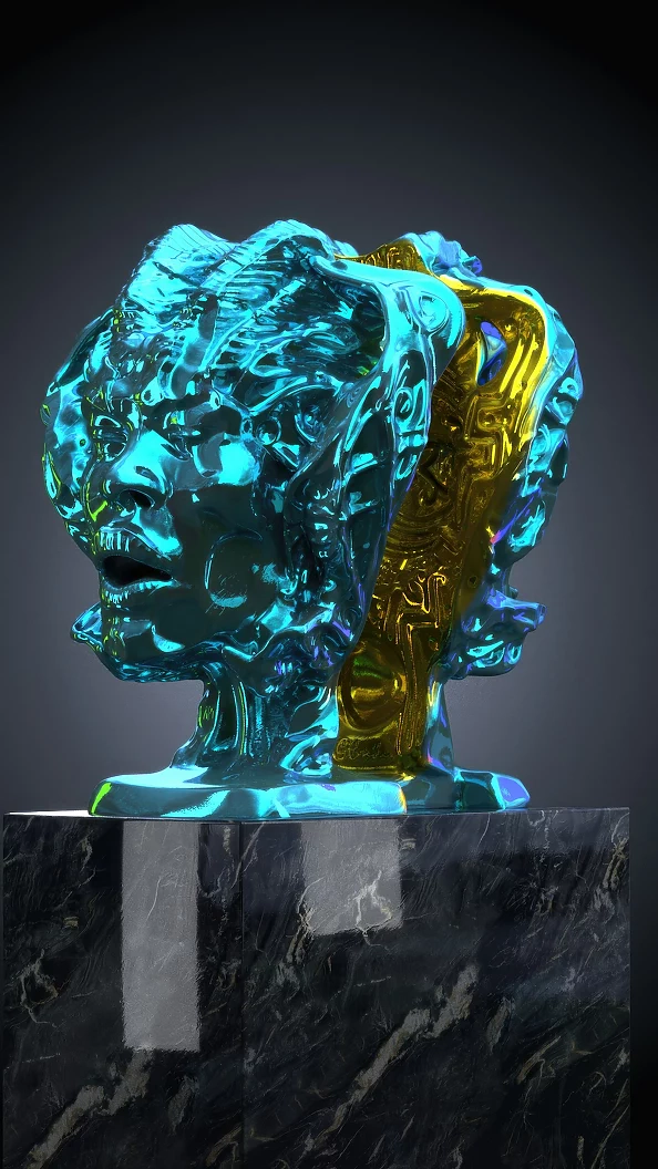 Krzysztof Plonka - Invocatio Apocalypsis (Diptych) Blue Gold Sculpture