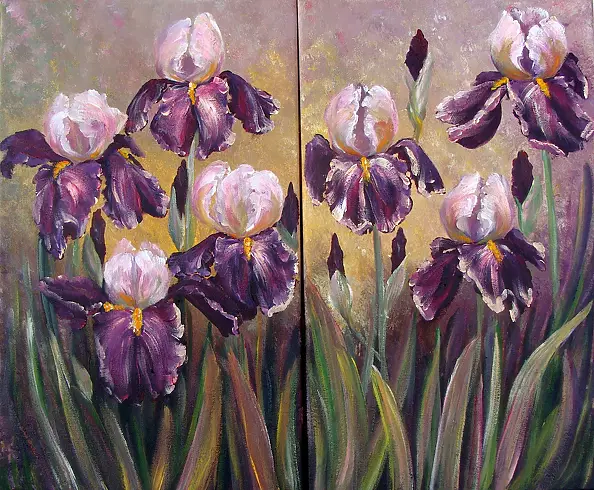 Małgorzata Mutor - Irysy na różowym tle