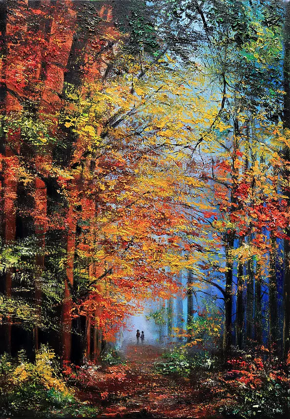 Radosław Popek - JESIENNY SPACER obraz olejny 60x40 cm