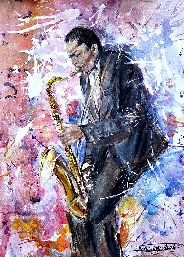 Bernadeta Nowak, JOHN COLTRANE, Akwarele, Gwasz  - papier, 35 x 48