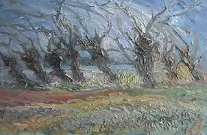 Jacek Kamiński - Jacek Kamiński-Mazowieckie wierzby nad jeziorem jesienią