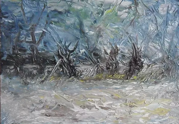 Jacek Kamiński - Jacek Kamiński-Mazowieckie wierzby nad jeziorem, zimową porą