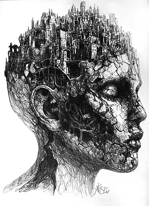 Krzysztof Krawiec - Comme dans les éveils, comme dans les rêves, dessin à la plume