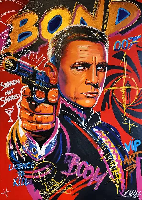 Emma Chodorowska, ,,James Bond", Obraz akrylowy - płótno, 85 x 120