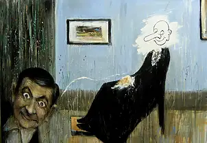Dariusz Grajek, Mr. Bean e la madre di Whistler..., Quadro ad acrilico - tela, 100 x 70