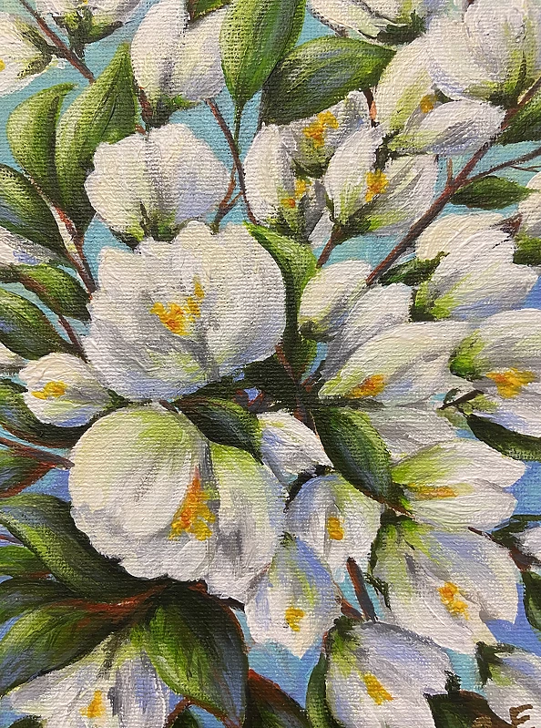 Yana Yeremenko - "Jasmine", flowers painting, acrylic