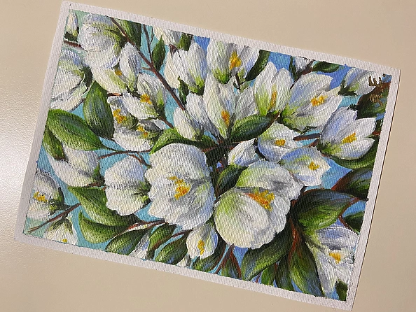 Yana Yeremenko - "Jasmine", flowers painting, acrylic