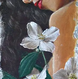 Oria Strobino, жасмин, Масляная картина - плита, 30 x 80