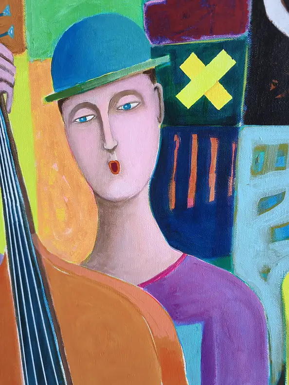 Mirosław Nowiński, "Retrospettiva sul jazz", Quadro ad acrilico - tela, 120 x 100