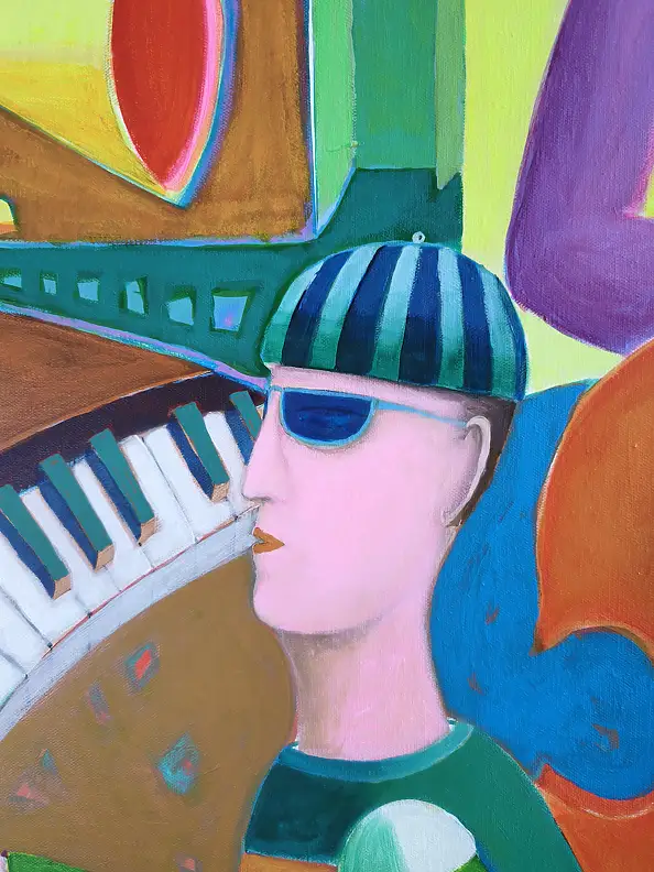 Mirosław Nowiński, "Retrospettiva sul jazz", Quadro ad acrilico - tela, 120 x 100