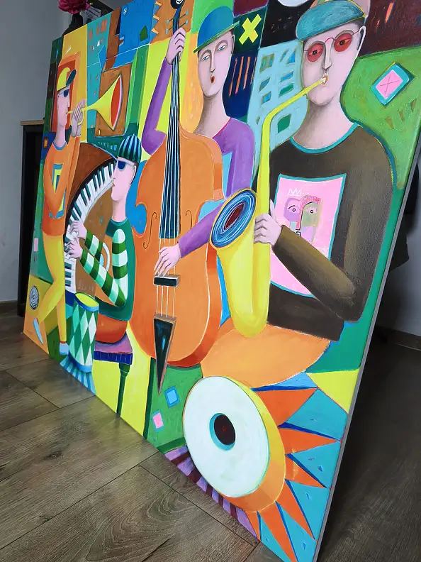 Mirosław Nowiński, "Retrospettiva sul jazz", Quadro ad acrilico - tela, 120 x 100