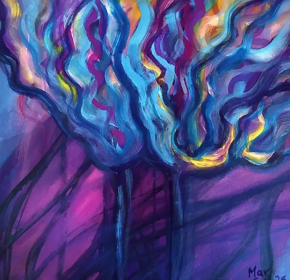 Marzena Salwowska, One of the Ways Tulips Pass by/Grass and Flower, Acrylic painting - canvas, 37 x 37