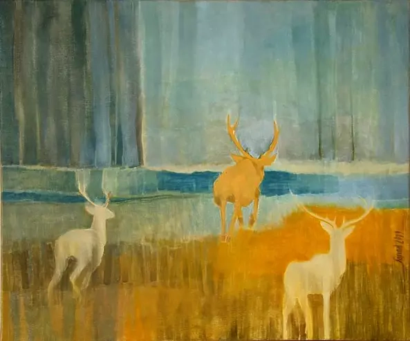 Anna Sąsiadek - Deers | acrylic on canvas | 60x50 cm