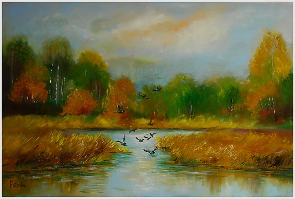 Grażyna Potocka - Autumn by the water oil painting 40-60cm
